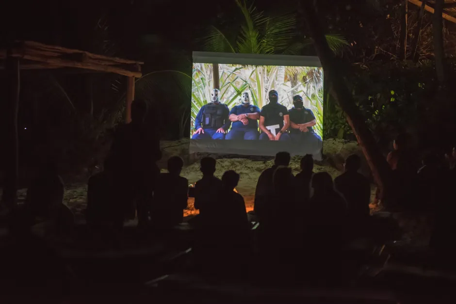 Outdoor video screening, Aki Aora 2018