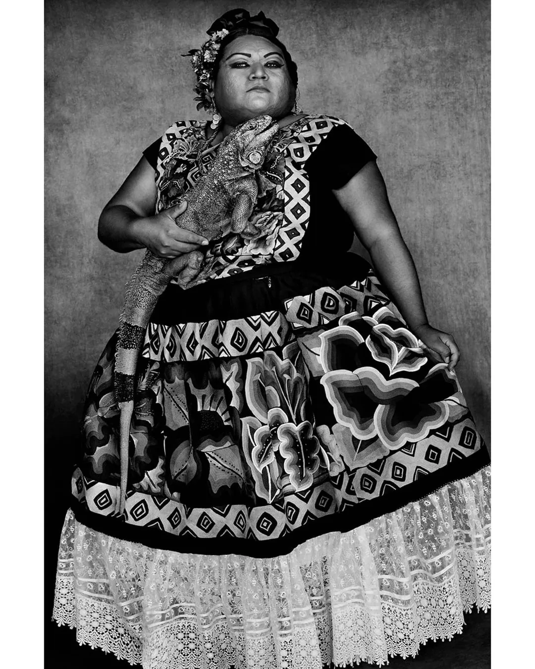 Tehuana portrait with iguana