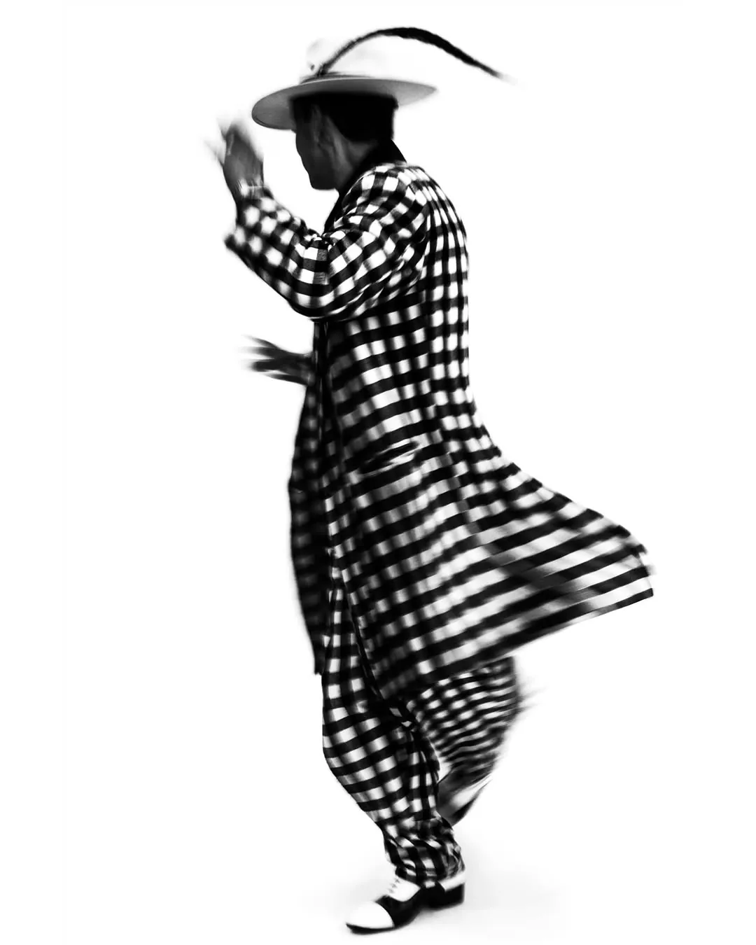 Checked suit in motion