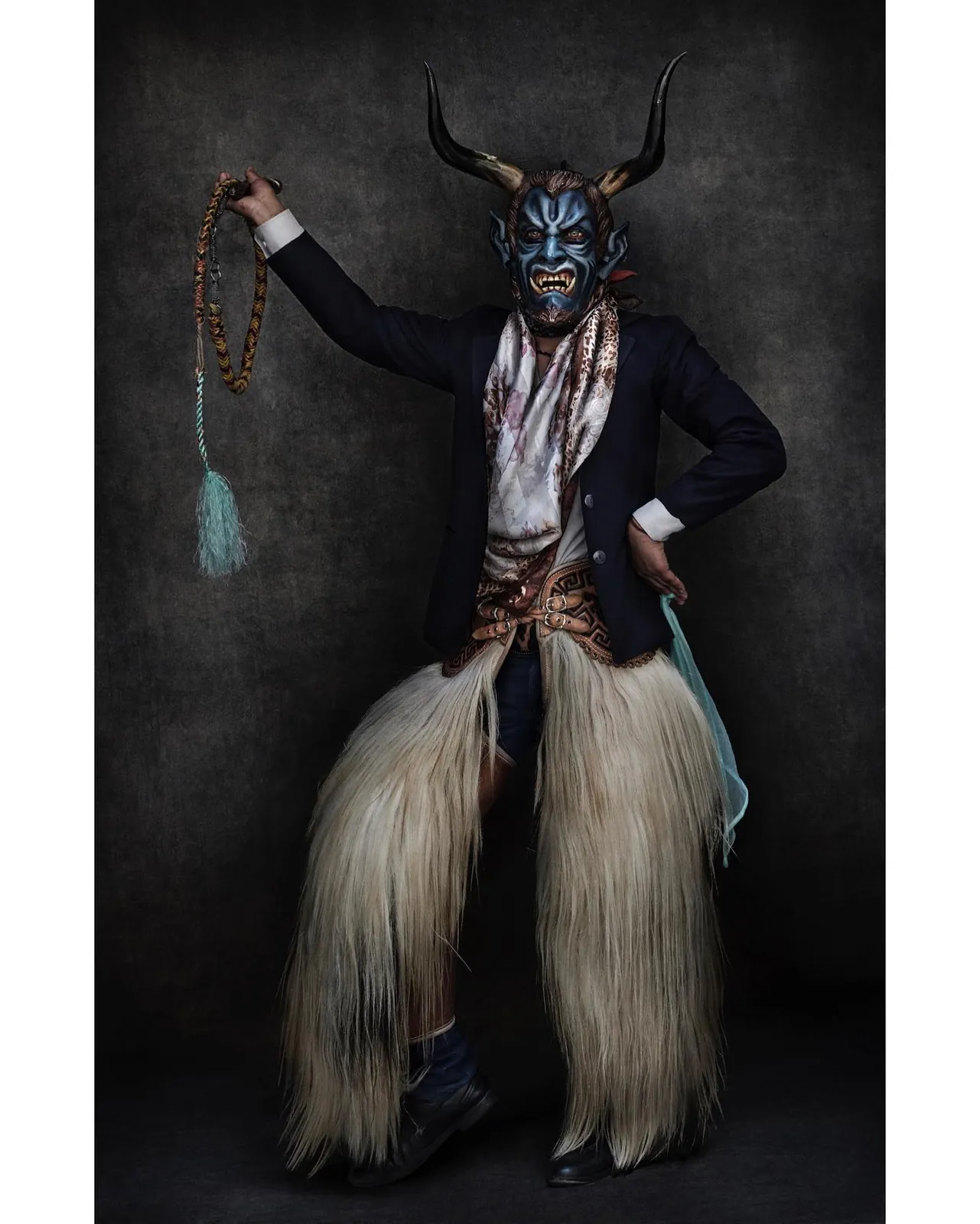 Blue devil mask portrait